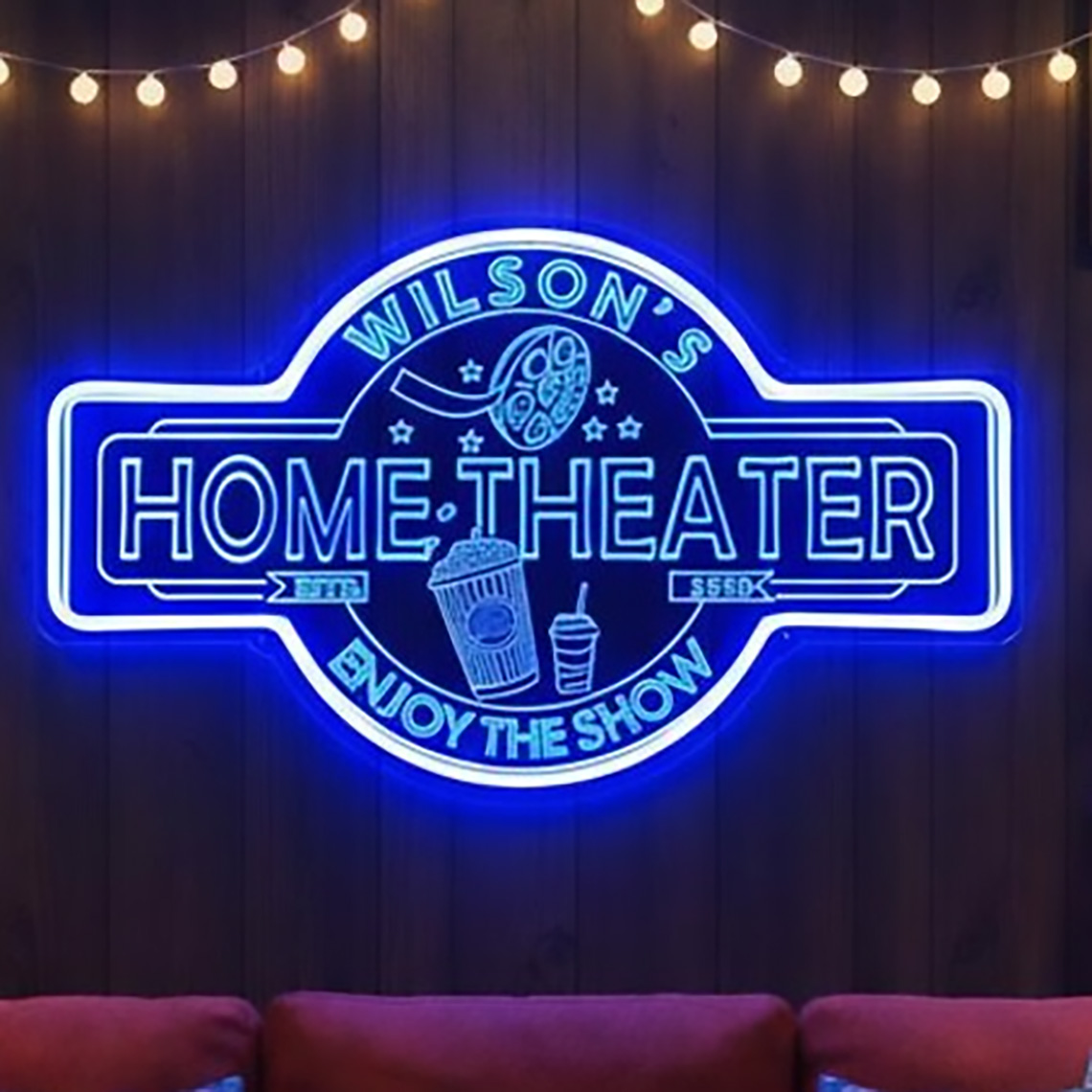 Home Cinema In - ป้ายไฟนีออนโฮมเธียเตอร์แบบกำหนดเอง ตกแต่งโรงภาพยนตร์ส่วนตัว ป้ายชื่อส่วนตัว ตกแต่งผนังห้องดูหนัง