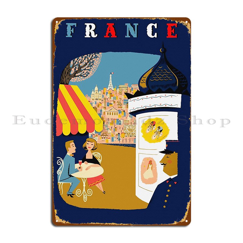 Home Cinema France - Vintage ฝรั่งเศส Sidewalk Cafe Travel ป้ายโลหะโปสเตอร์